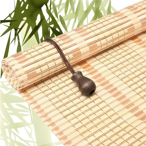 Eiauiuo Helle Farbe Bambusrollo Raffrollos Verdunkelungsrollo [Breite40-165cm Optional] Seitenzugrollo für Wohnzimmer Schlafzimmer Küche Balkon Belüftung Rollo Natürlicher Fensterrollo für Innen/Außen
