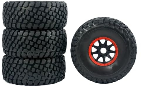 PLOQAZEH Für Mojave Short-Course Truck-Reifen, Rad Für FS Desert Truck Off-Road Buggy 336184 1/8 1/7 RC-Autoreifen, 17MM Adapter, Tragbar RC Buggy Reifen(Red,4pcs)