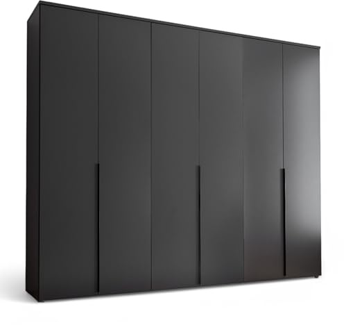 KEVO Kleiderschrank Schrank Drehtürenschrank 6-türig in Graphit | 270 x 225 x 52 cm (B/H/T), Schlafzimmer Schrank mit Kleiderstangen und Ablageböden, modernes Design