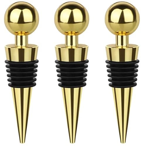 DYYEUAVT Wine Bottle Stoppers Zinc Alloy Wine Stopper Wine Storage Twist Cap Plug Reusable Vacuum Sealed Gold Wine Bottles Stoppers Suitable For Red And White Wines(3pcs)