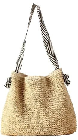 AMENGJ Bolso de Mano de Mujer Bolso de Hombro Tejido con Cuerda, Bolso de Playa for Viajes y Playa(Khaki)