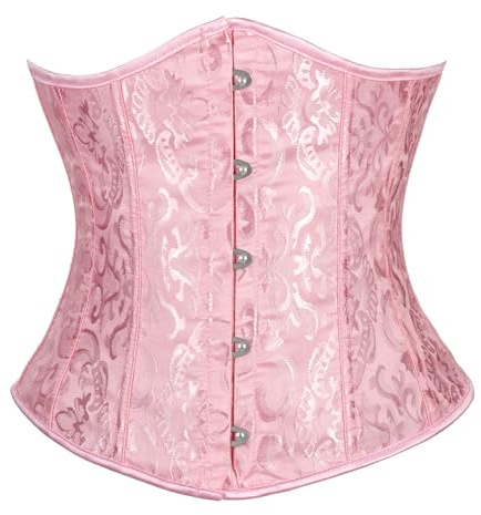 TRIWORKS Korsett för kvinnor, korsett, bustiers, underbyst, korsett satin, spets, midjeband, för halloween och karneval, XS–XXL, ROSA, XS