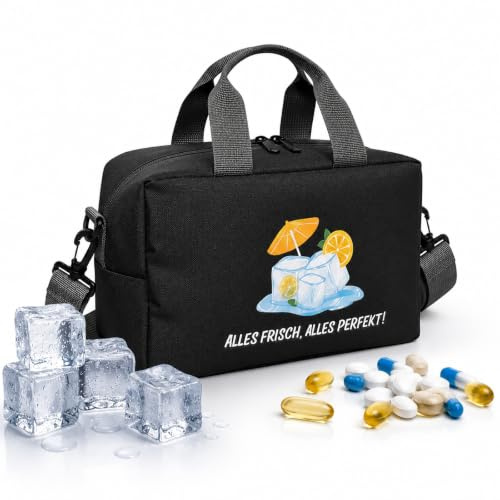 Kleine Kühltasche für Medikamente, Kühltaschen für Reisedokumente, Kleine Kühltasche für Kosmetik, Medikamente, Snacks, Reiseutensilien, Cooler Travel Case （Schwarz）