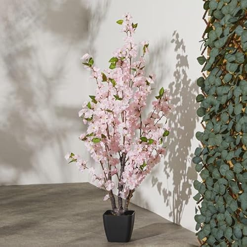 Biznest Artificial Cherry Blossom Tree Pink UV-Resistant Indoor And Outdoor Houseplant Maintenance Free A Beautifully Realistic Addition To Any Home 120 Cm Tall