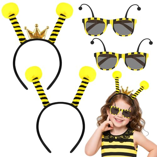 Jokureao Ensemble de costume d'abeille 4 pièces avec bandeau d'antenne guêpe et lunettes de soleil, bandeau d'antenne jaune pour Halloween, carnaval, Pâques (abeille)