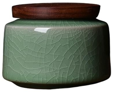 LIZHAYG Keramikdose Mit Deckel Chinesischer Stil, Holzdeckel, Keramik-Teedose, Aufbewahrungstank, versiegelte Kanne, Retro-Teebox, Desktop-Dekorationszubehör(Style-C)