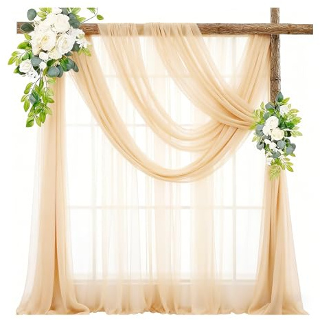 yolzhxe Querbehang Freihanddeko, 75x600cm Vorhang Hochzeitsbogen Champagner | Voile Gardinen Vorhänge, Stoff Tüll Hochzeits Hintergrund, Vorhang Deko für Fotografie Hochzeit Party Geburtstag