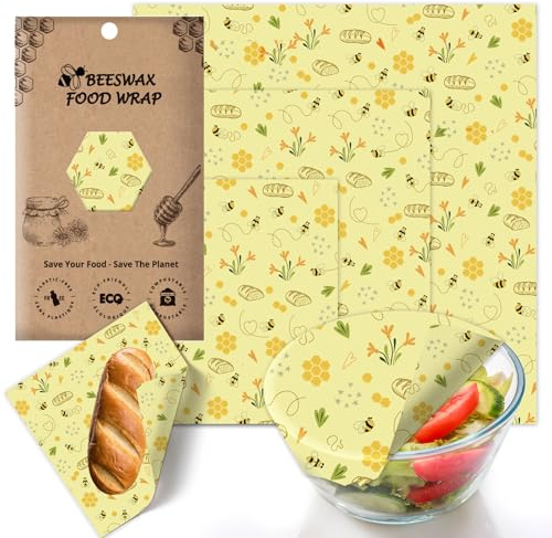 RYJNM Reusable Beeswax Wrap, 3 Pack (S, M, L) Eco-Friendly Beeswax Wraps for Food, Bread Sandwich Wrapper, Sustainable,Zero Waste,Organic, Moisture Lock& Freshness Preservation