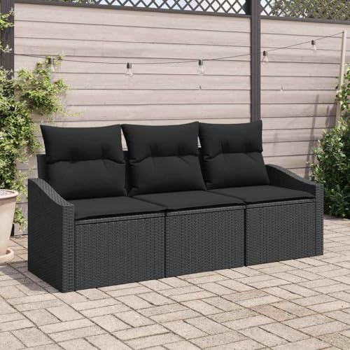 Teenpull Garten-Sofa-Set mit Stauraum, 3-teilig, Schwarz, modernes Outdoor Lounge-Set aus Poly Rattan, UV-beständig für Terrasse & Balkon