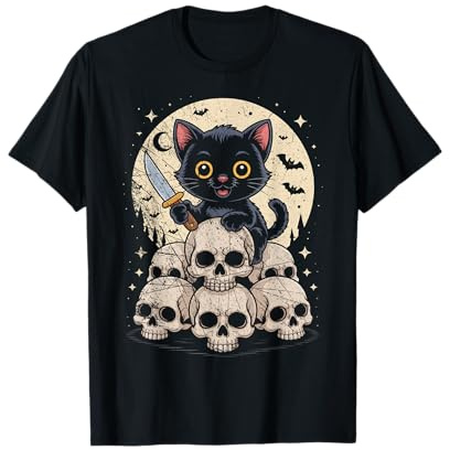 Chat Mignon avec Couteau et crânes – Costume d'halloween Effrayant T-Shirt