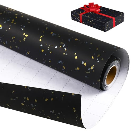 Fentar Papel de Regalo Rollo Grande 43 cm x 10 m, Envolver Regalos con Brillo Dorado, Rollo Papel Regalo Elegante para Cumpleaños Navidad Infantil (Negro)