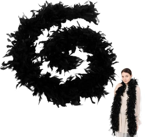 VRYNDH Boa di piume nero, lunghezza 2 m, peso 40 g (nero) | Perfetto per feste, matrimoni e carnevale, decorazione versatile per la casa, concerti e giochi con animali domestici