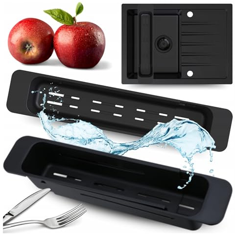 Sieb für Spülbecken für Obst und Gemüse – Verstellbares Nudelsieb & Abtropfschale 39-55 cm – Spülmaschinenfest & BPA-frei – Stabiles Küchensieb schwarz– Sink Strainer – SINK Quality