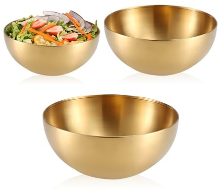 SRVAXZN 3 Teiliges Salatschüssel Set Edelstahl, Goldene Rührschüssel in 3 Größen 15 20 25cm Edelstahl Schüsselset Groß Salatschüssel Kleine Servierschalen für Salate Obst Nudeln Mehr