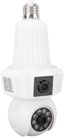 Luocute Telecamera di Sicurezza con Lampadina, Fotocamera da 2 MP HD a 2 Obiettivi con Rotazione di 360 Gradi, Ampia Visuale di 110 Gradi, Rilevamento del Movimento, WiFi a,4 GHz,