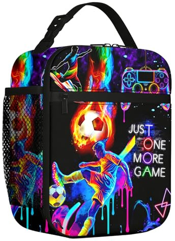 zhongko Gamer Lunch Bag, Neon Graffiti Lunch Box for Kids, Insulated Lunch Bag with Side Bottle Holder, Lightweight Leakproof Thermal Cooler Bags for Work School and Picnic