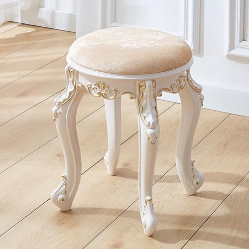 Sgabello da toeletta vintage, sedia da toilette rotonda, stile vittoriano, sedia per pianoforte imbottita, senza schienale, adatta per spogliatoio, soggiorno, camera da letto Gold velvet Gold trim