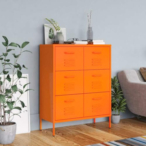 Kangardius Lådskåp orange av stål 80 x 35 x 101,5 cm med 6 lådor kan belastas upp till 120 kg för kontor vardagsrum hall garage förvaringsutrymme och ordning