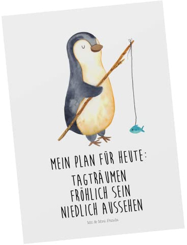 Mr. & Mrs. Panda Postkarte Pinguin Angler - Geschenk, Hobby, bildkarte, Geschenkidee, Motiviert, Angeln, Postkarten, Ansichtskarte, Urlaub, Ansichtskarten, Grußkarte