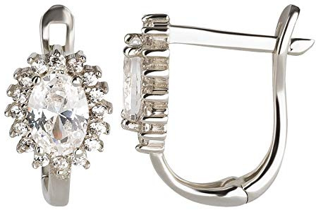 Ardeo Aurum Damen Ohrringe-Creolen aus 333 Gold Weißgold mit Zirkonia im Oval-Schliff und Brillant-Schliff Klapp-Verschluss Ohr-Boutons Stecker