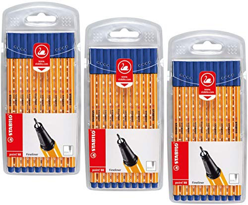 Fineliner - STABILO point 88 - 3x 10er Pack - blau