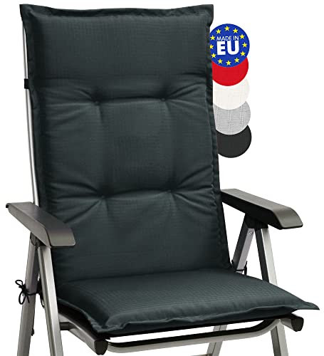 Beautissu Stuhlauflage Hochlehner Gartenstuhl Base HL Sitzkissen 120x50x6cm Rückenkissen Stuhlkissen für Gartenstühle Sitzpolster Graphitgrau