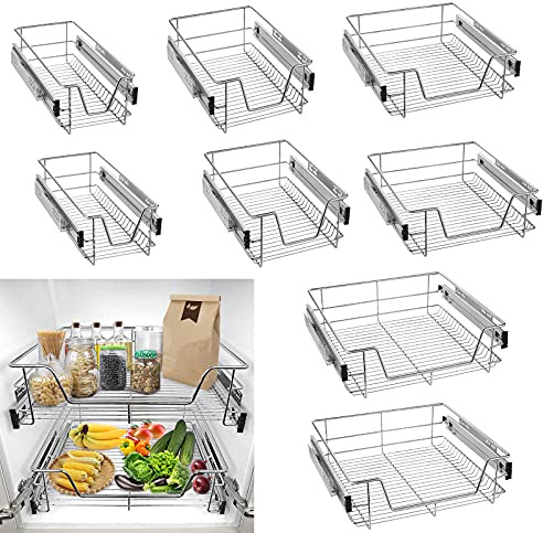 Froadp Cuisine Etagère Télescopique Paniers de Rangement sous Tablette avec Coulisses de Tiroir Coulisse de Placard Coulissante Organisateurs pour 30cm Armoires (Largeur Réelle 27cm, 2 pièces)