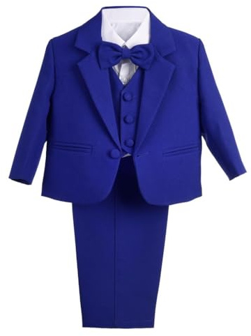 Dressy Daisy Toddler Boy' 5 Pcs Set Formal Tuxedo Suits No Tail Wedding Outfits Size 4T Royal Blue