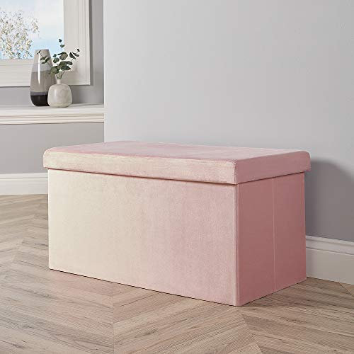 Home Source Large Folding Ottoman Velvet Fabric Storage Chest, Blush Pink, Rectangle