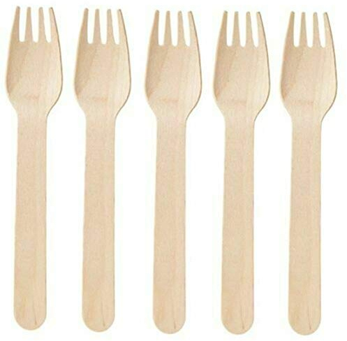 Pack of 100 Disposable Wooden Cutlery Forks Set Biodegradable Eco Friendly 100% Birch Wood-Sturdy, Christmas, Parties, BBQ, Picnic,s Birthdays, Wedding (100)