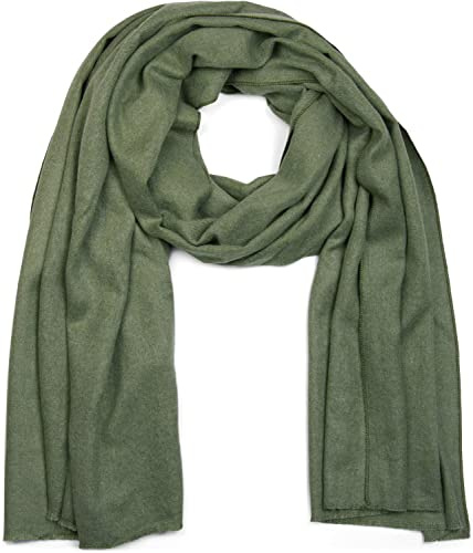 styleBREAKER chal suave en colores sólidos con flecos, bufanda, unisex 01017070, color:verde