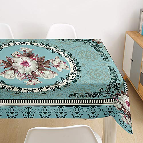 Morbuy Tischdecke Abwaschbar, klassisch Drucken Tischtuch Rechteckig Tischwäsche Gartentischdecke Outdoor Tischdekoration Wasserdicht Polyester Ölfest Pflegeleicht (140x220cm,Helles Türkis)