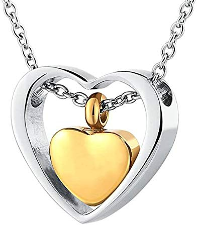Beydodo Asche Anhänger Kette zum Befüllen, Urnen Halskette für Asche mit Herz Anhänger Kette Gold Silber Schwarz 60CM