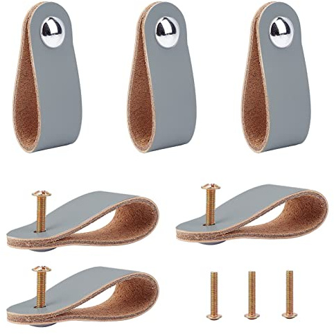 GORGECRAFT 6St. Leder Schublade Ziehen, Nordischer Kleiderschrank Schranktürgriff, Einloch-Möbelbeschläge Für Schrankschublade - 141x24.5 mm, Silbern Silberfarbig