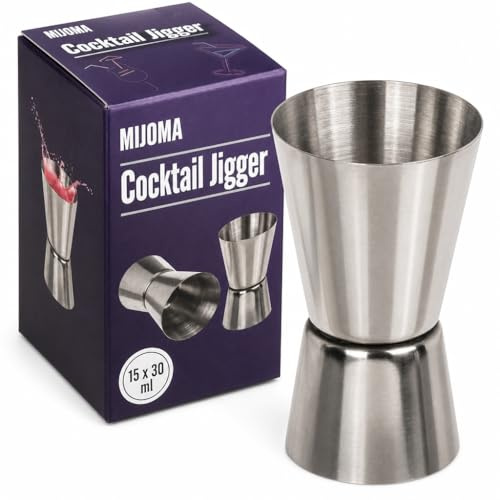 MIJOMA Kleiner Messbecher Likörmaß Double Jigger 1,5cl & 3cl – Rostfreier Edelstahl, Mattiert, Spülmaschinengeeignet, Präzises Cocktail Barmaß für Profis & Zuhause