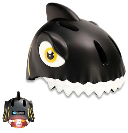 Crazy Safety Black Shark cykelhjälm för barn | Cykelhjälm för barn i åldrarna 2-7 år för cyklar, skateboards, balanscyklar, skotrar, skridskor Lätt och justerbar 3D-djurhjälm 49-55 cm