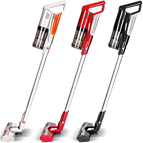 TurboTronic Akku Staubsauger 11000PA - 22V Handstaubsauger kabellos 40min Laufzeit, LED Elektrobürste, Ultraleicht für Hartboden & Teppich Tierhaare Stiel Staubsauger (Rot)