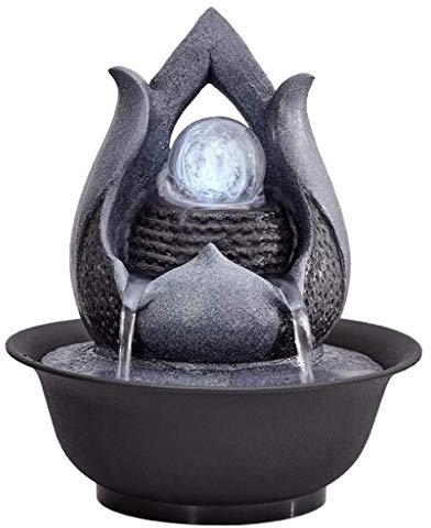 YKHB Fuente de Mesa Fuentes Tabletop Fountain Resina Pétalos Fuente de Escritorio con Pelota de Cristal Feng Shui Lucky Crafts Decoración 9.45 Pulgadas