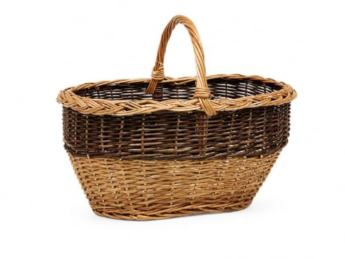 Cesta para Setas Robusta Hecha en España - Cesto de Mimbre Natural con Borde Trenzado y Asa para Recolección de Setas, Boletus y Rebollones - 50x37x27 cm - Artesanal