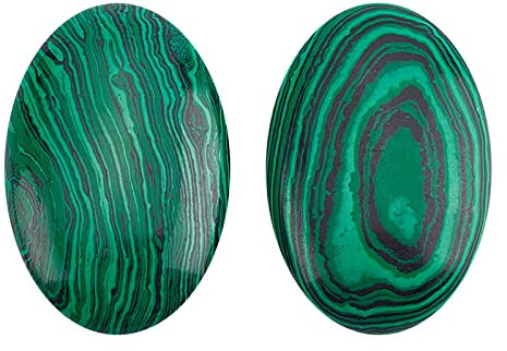 nbeads 2 Pcs Vert Malachite Pierre, Gua Sha Visage Chakra Pouce Pierre D'Inquiétude Forme Ovale Poli Paume Pouce Poche Pierres pour Gratter Massage Anxiété Soulagement du Stress Thérapie
