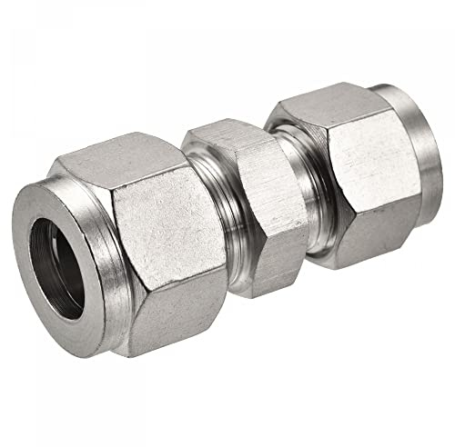 sourcing map Tubo de compresión de acero inoxidable 304 de 10 mm x 12 mm, adaptador de acoplamiento recto de doble virola