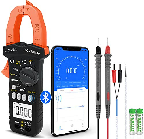 LYCEBELL Clamp Meter Digital Multimeter, LC-7200APP Multimeter Tester, TRMS 6000 Counts Multi Meter for AC/DC Current Voltage Resistance Capacitance Frequency Diode Continuity Temperature NCV