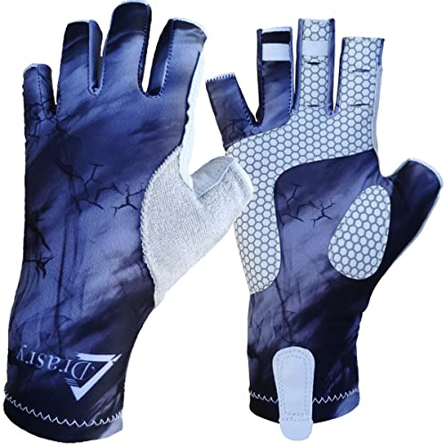 Drasry UV Protection Fishing Fingerless Gloves for Men Women - UPF 50+ SPF for Kayak, Paddling, Hiking, Sailing, Rowing - Sun Protection Gray-Black S