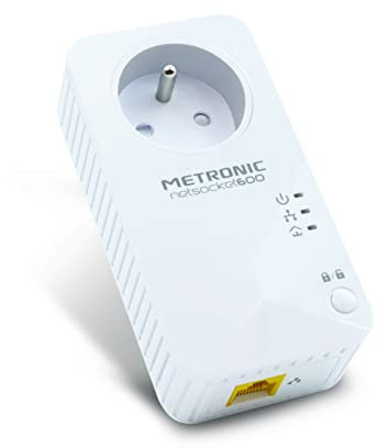 Metronic 495466 Prise CPL netsocket 600 MB/s avec 1 Port Fast Ethernet 100 MB/s et Prise gigogne