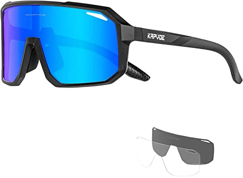 KAPVOE Polarisiert Fahrradbrille Herren Damen Sonnenbrille 3 Wechselgläsern TR90 Sportbrille Radfahren MTB Radbrille Laufen Wandern Golf Baseball Volleyball Tennis Angeln Softball Bergsteigen 02