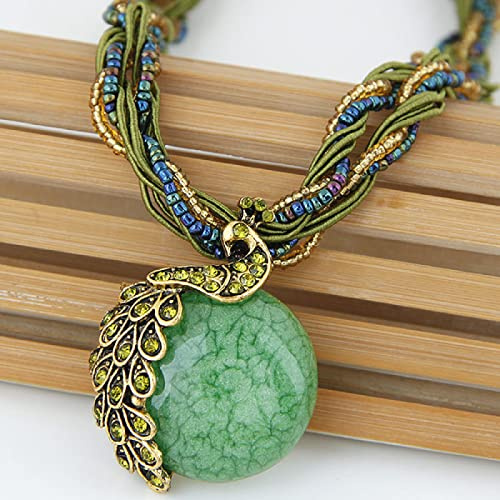 Bohemisk strass hänge halsband flera kedjor vintage opal halsband dam choke halsband handgjord, grön