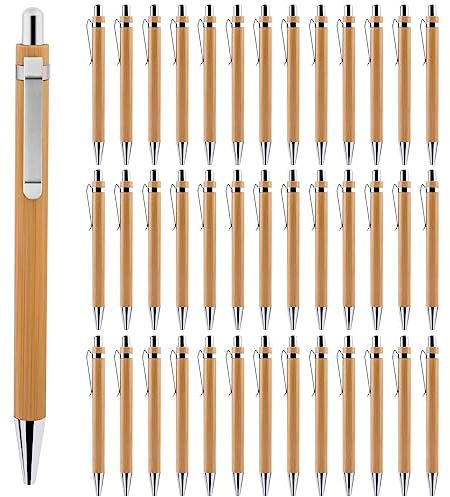 Acboor Bolígrafo Bambú, 40 Piezas Juego de Bolígrafos Madera Retráctiles Instrumento Escritura para Suministros Oficina Escuela Casa Regalo Profesores Tinta Negra