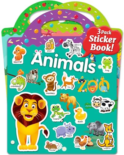 Benresive Reusable Sticker Book for Toddlers, Stickers for Kids, Toddler Travel Toys Activities Crafts Ages 3 and Up Easter Basket Stuffers Birthday Gifts - Animals, Dinosaurs and Insect