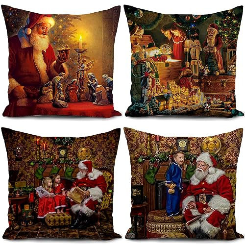 HUASHUZI Weihnachtskissen Kissenbezug Braun 40 x 40 cm Weihnachten Weihnachtsdeko Weihnachtskissenbezug Christmas Decorations Weihnachtsfeier 4er Set