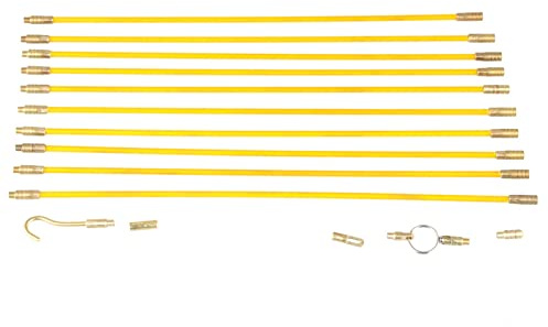 Glomora Kit De Varillas De Cable De Cinta Pasacables Eléctrica: Varillas De Fibra De Vidrio De 10 Piezas Con 4 Mm De Diámetro, Conectores De Latón Roscados, Extractor De Cabeza De Resorte De Nailon (a